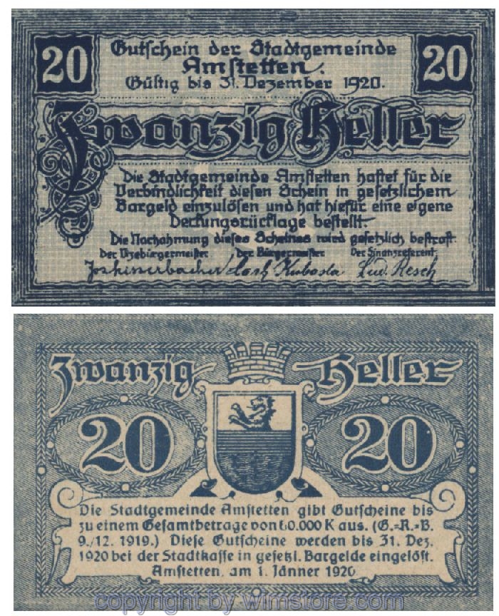 Amstetten, G0037Ic, 20 Heller, Fehldruck; 1