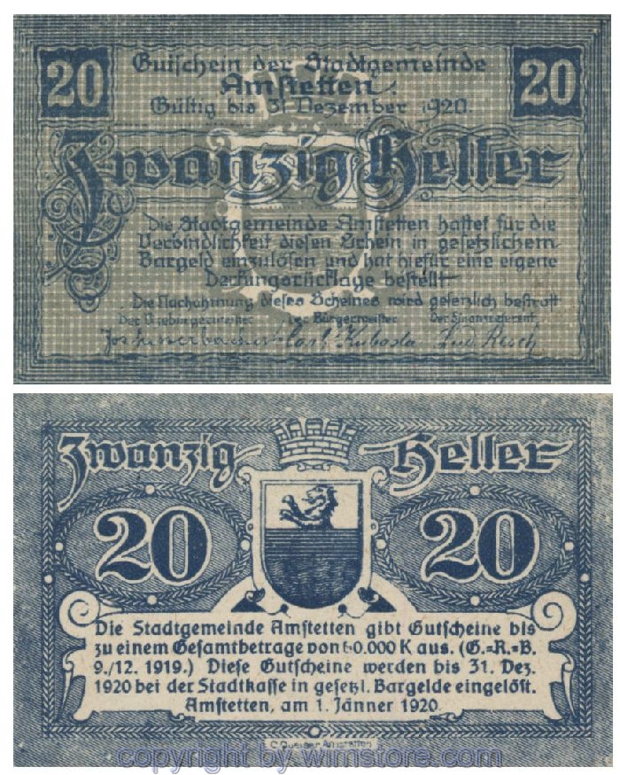 Amstetten, G0037Ic, 20 Heller, Fehldruck; 1