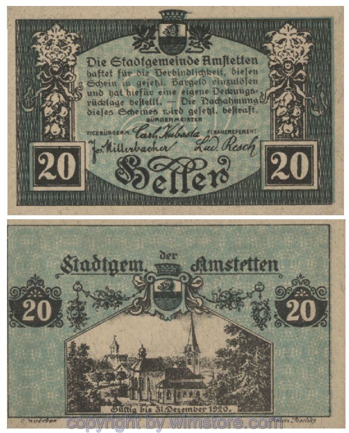 Amstetten, G0037II, 20 Heller, Fehldruck; 1-
