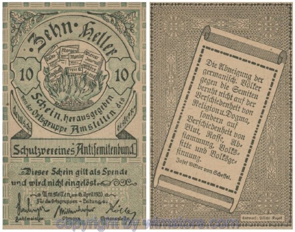 Amstetten, Schutzverein Antisemitenbund, Ortsgruppe Amstetten, G0038c, 10 Heller, Abart; 1-