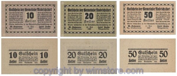 Andrichsfurt, G0041, Serie 10, 20, 50 Heller; 1