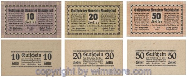 Andrichsfurt, G0041, Serie 10, 20, 50 Heller; 1-