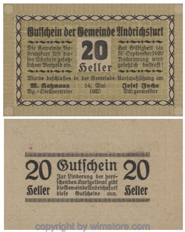 sn100726 Andrichsfurt, G0041, 20 Heller; 1