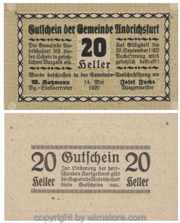 Andrichsfurt, G0041, 20 Heller; 1-