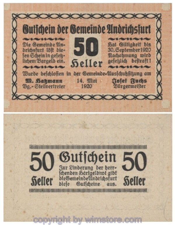 sn100728 Andrichsfurt, G0041, 50 Heller; 1