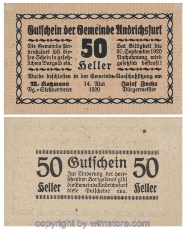 sn100729 Andrichsfurt, G0041, 50 Heller; 1-