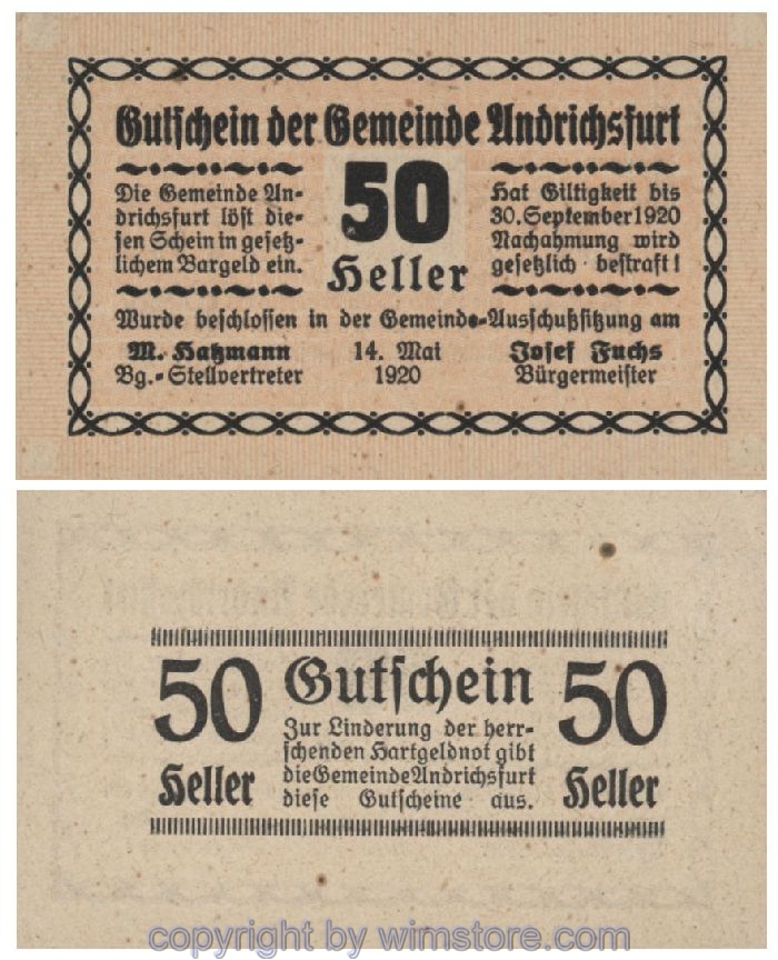 Andrichsfurt, G0041, 50 Heller; 1-
