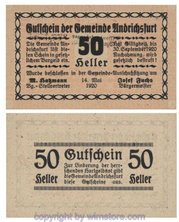 Andrichsfurt, G0041, 50 Heller, Abart; 1