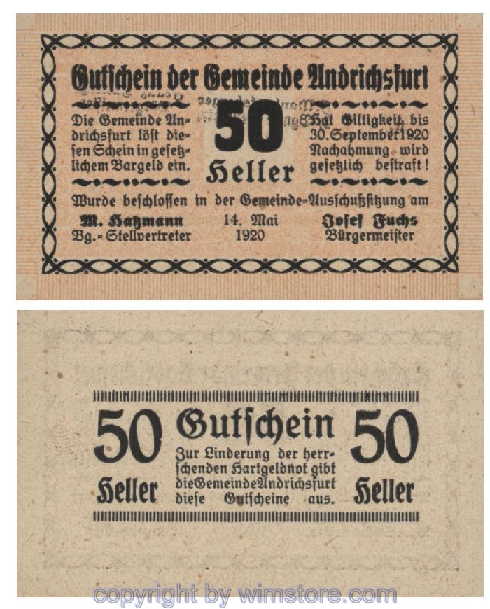 Andrichsfurt, G0041, 50 Heller, Abart; 1