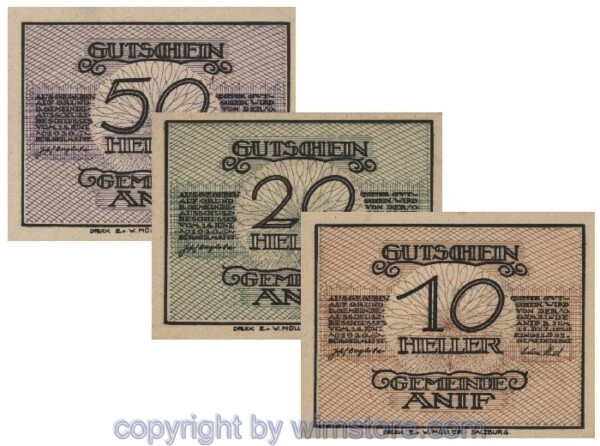 Anif, G0043a, Serie 10, 20, 50 Heller; 1-