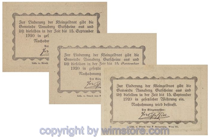 Annaberg, G0044a, Serie 10, 20, 50 Heller; 1-
