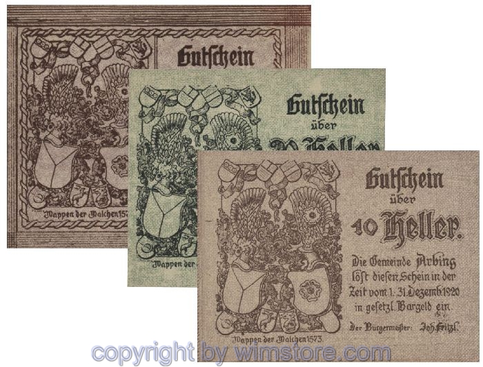 Arbing, G0049a, Serie 10, 20, 50 Heller; 1