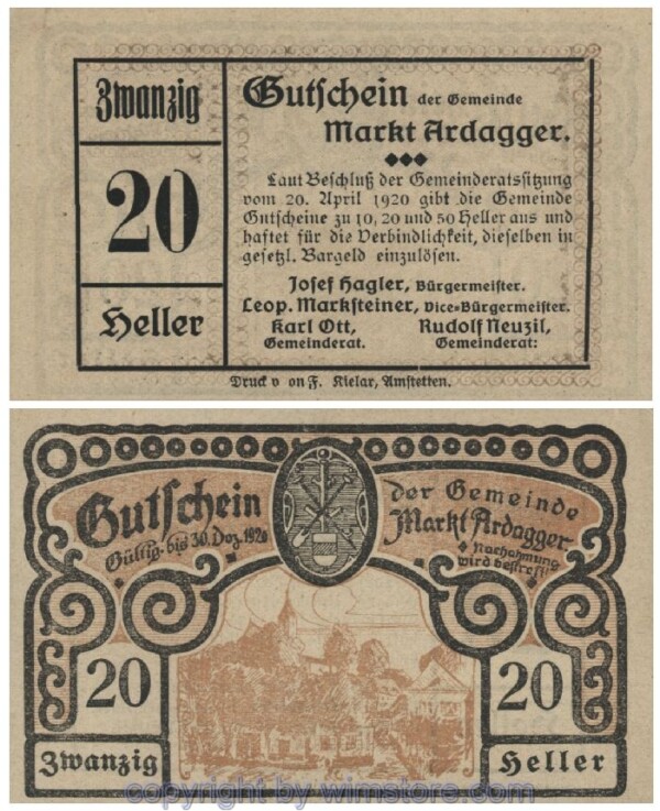sn100908 Ardagger Markt, G0050b, 20 Heller; 1-