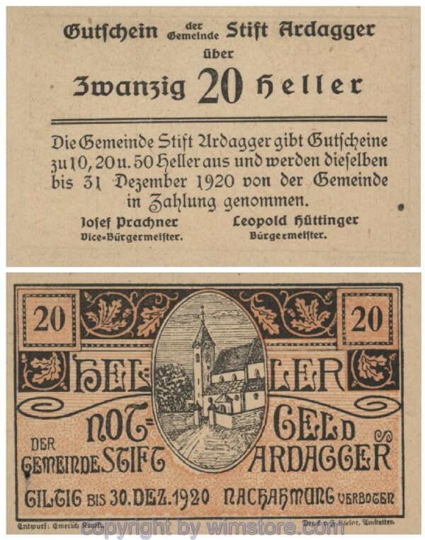 sn100935 Ardagger Stift, G0051Ac, 20 Heller; 1