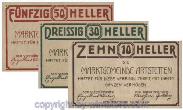 sn100947 Artstetten, G0052a, Serie 10, 30, 50 Heller; 1-