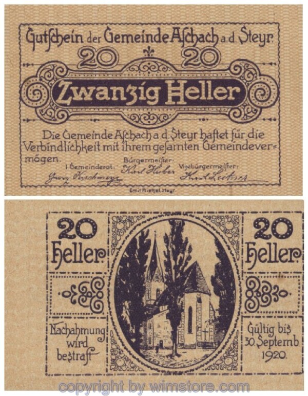 Aschach a.d. Steyr, G0054Iad, 20 Heller, 1/2, Abart; 1-