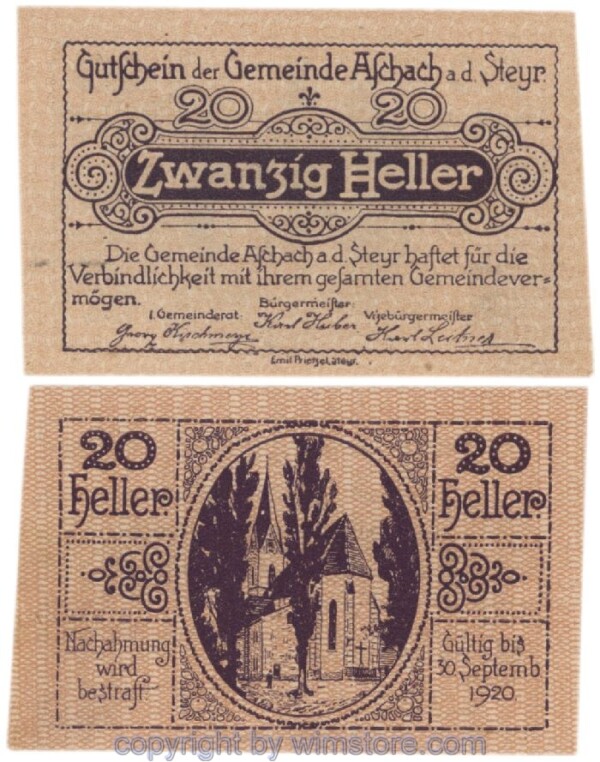 Aschach a.d. Steyr, G0054Iae, 20 Heller, 2/1, Abart; 1
