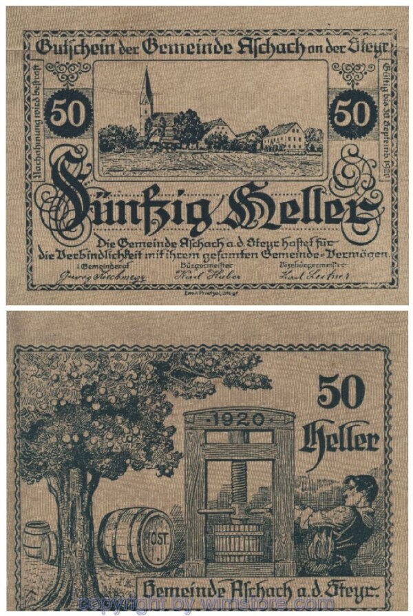 Aschach a.d. Steyr, G0054Ia0, 50 Heller, grün, Fehldruck; 1-