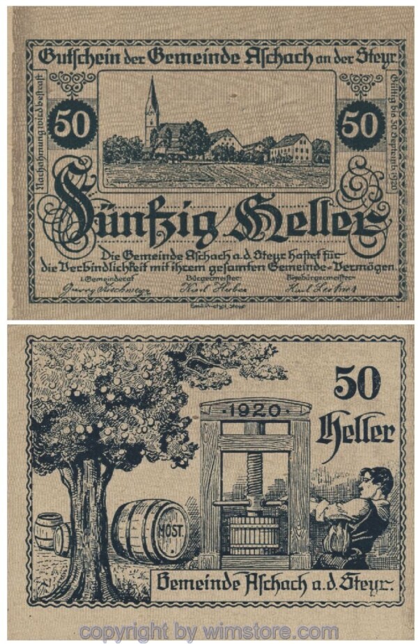 Aschach a.d. Steyr, G0054Ia0, 50 Heller, grün, Fehldruck; 1-
