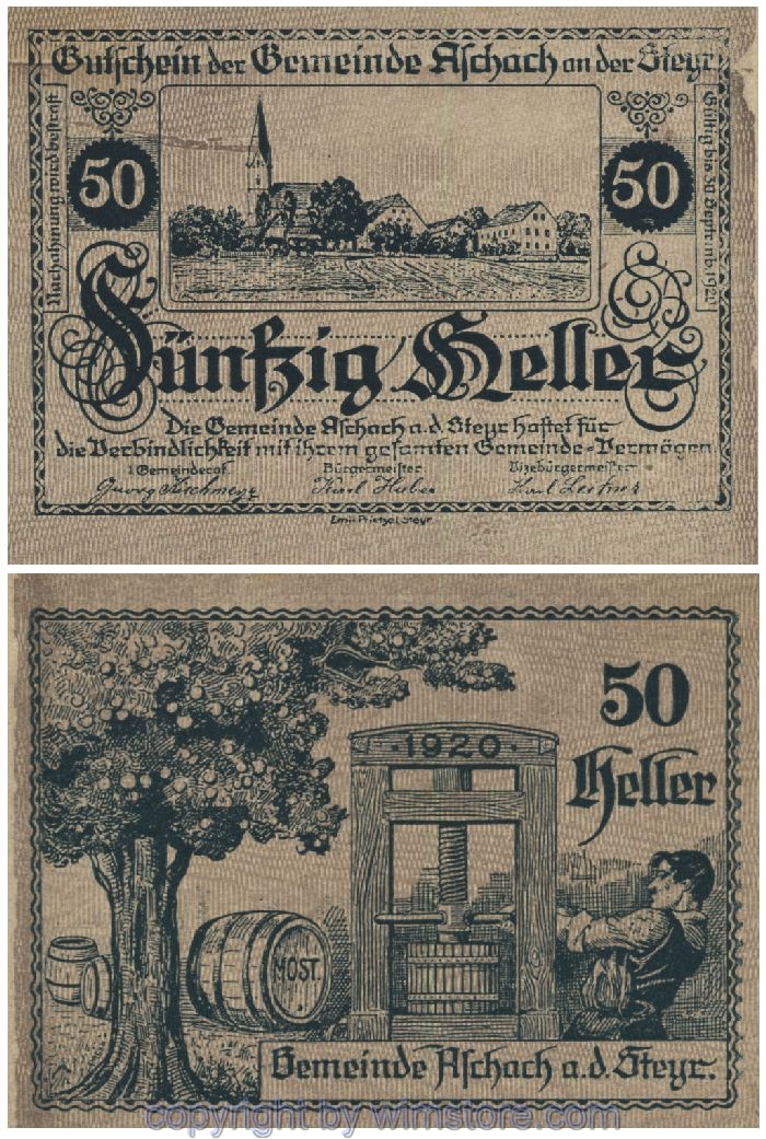 Aschach a.d. Steyr, G0054Ia0, 50 Heller, grün, Fehldruck; 1