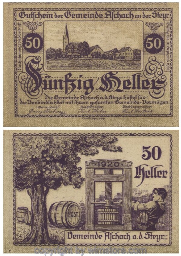 Aschach a.d. Steyr, G0054Ia0, 50 Heller, violett, Fehldruck; 1