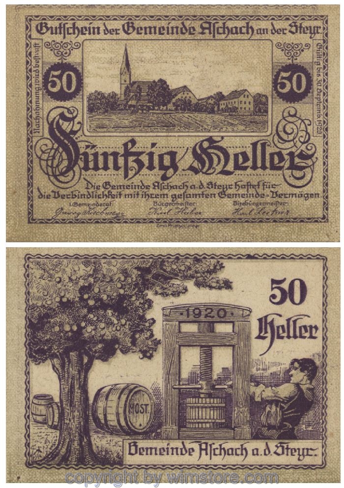 Aschach a.d. Steyr, G0054Ia0, 50 Heller, violett, Fehldruck; 1