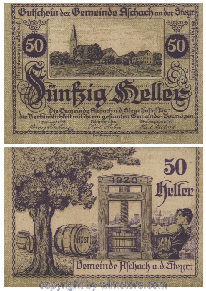 Aschach a.d. Steyr, G0054Ia0, 50 Heller, violett, Abart; 1