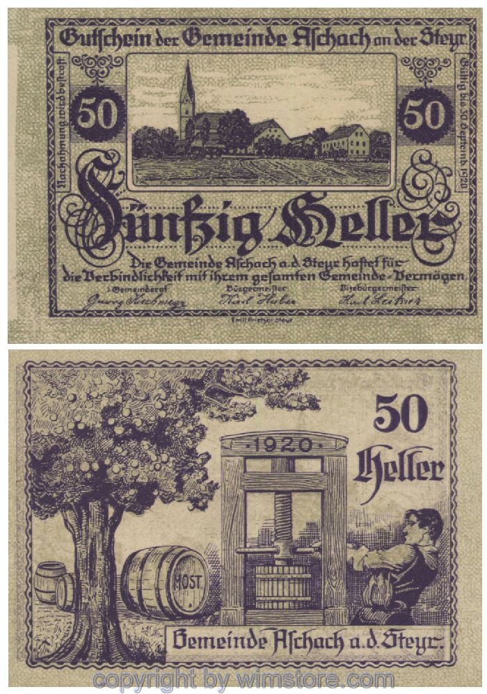 Aschach a.d. Steyr, G0054Ia0, 50 Heller, violett, Fehldruck; 1