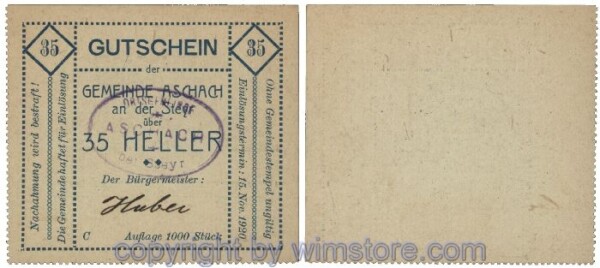 Aschach a.d. Steyr, G0054IVb, 35 Heller, Auflage 1.000 Stk.; 1