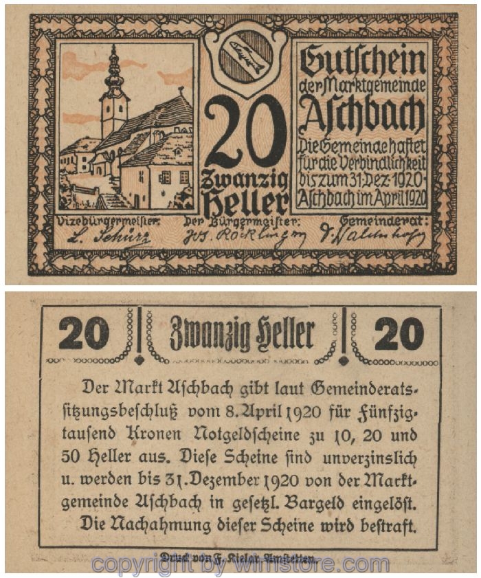 Aschbach, G0055e, 20 Heller; 1
