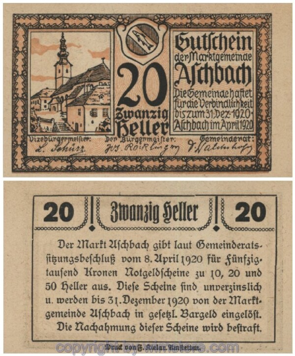 sn101133 Aschbach, G0055e, 20 Heller; 1-