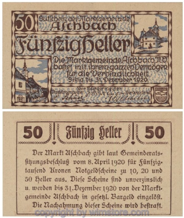 Aschbach, G0055e, 50 Heller, Abart; 1-