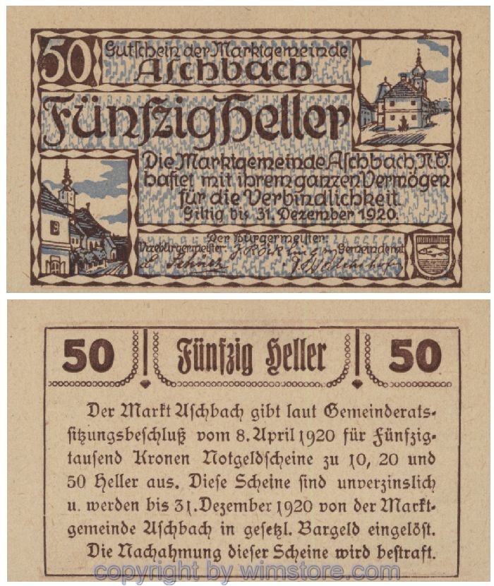 Aschbach, G0055e, 50 Heller, Abart; 1-