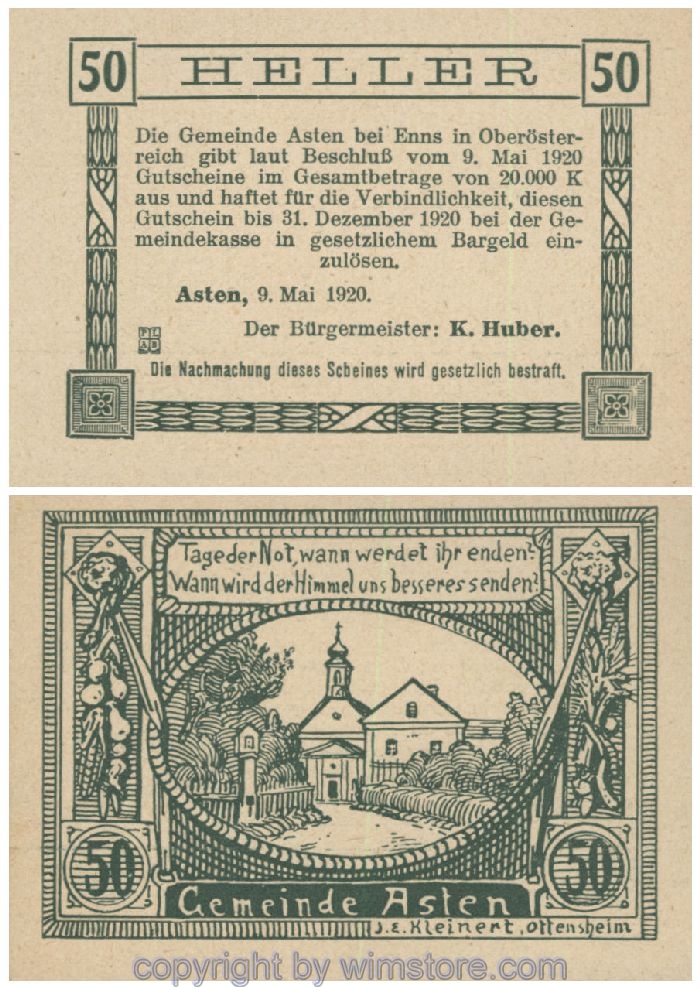 Asten, G0059a, 50 Heller, Fehldruck; 1