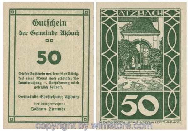 Atzbach, G0062a, 50 Heller, gr/gr; 1