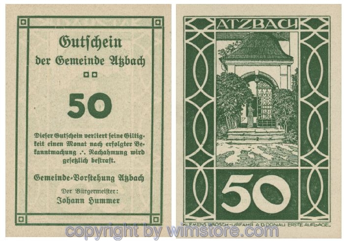 Atzbach, G0062a, 50 Heller, gr/gr; 1