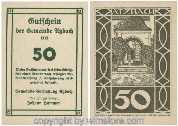 Atzbach, G0062a, 50 Heller, gr/grgr; 1-