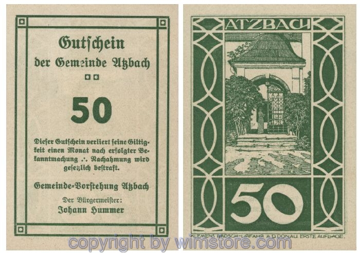 Atzbach, G0062c, 50 Heller, gr/gr; 1-