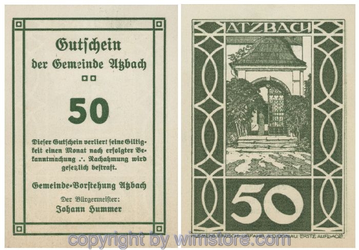 Atzbach, G0062c, 50 Heller, gr/moosgr; 1