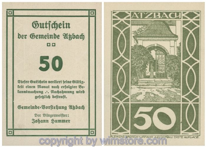 Atzbach, G0062c, 50 Heller, gr/moosgr; 1-