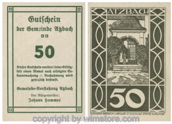 Atzbach, G0062c, 50 Heller, gr/brgr; 1-