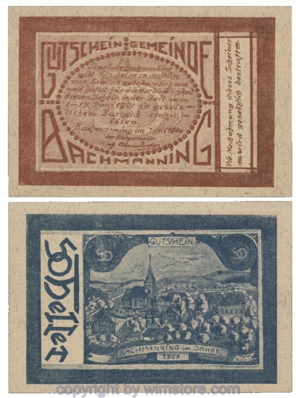 Bachmanning, G0072a, 50 Heller, B. blau, F.; 1