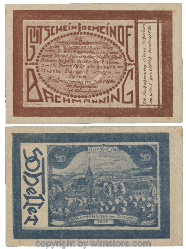 Bachmanning, G0072a, 50 Heller, B. blau, F.; 1-