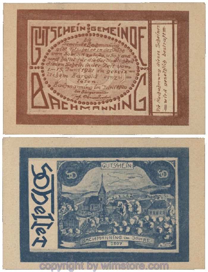 Bachmanning, G0072a, 50 Heller, B. blau; 1-