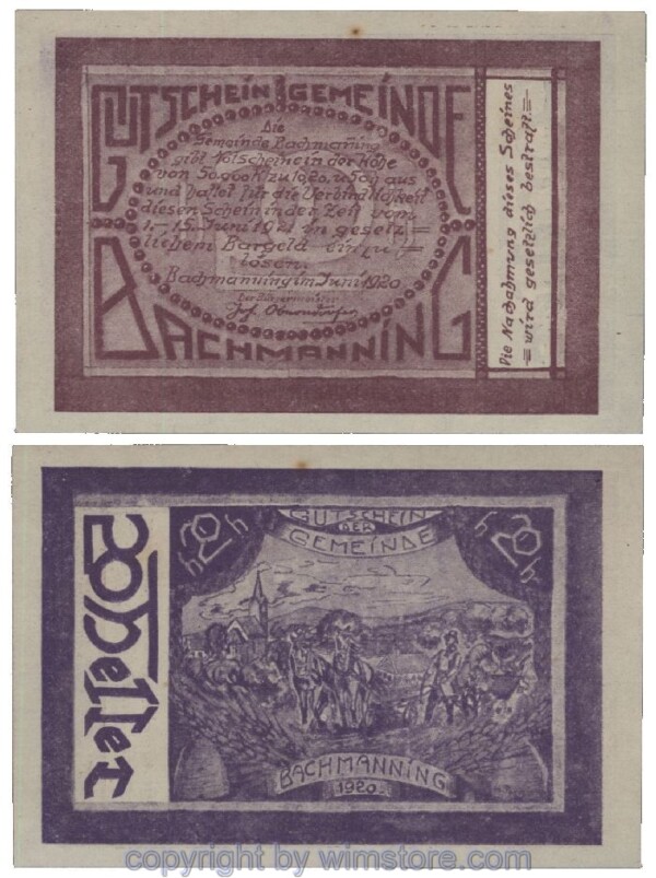 Bachmanning, G0072b, 20 Heller, lila/vio; 1-