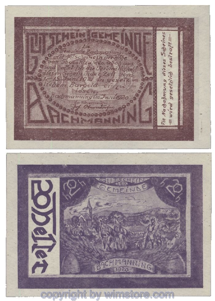 Bachmanning, G0072b, 20 Heller, brrt/vio; 1-