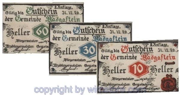 Bad Gastein, G0075IIa, Serie 10, 30, 60 Heller; 1-