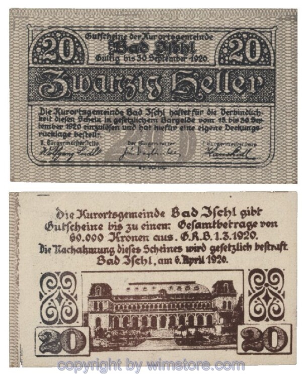 Bad Ischl, G0077a, 20 Heller, Fehldruck; 1
