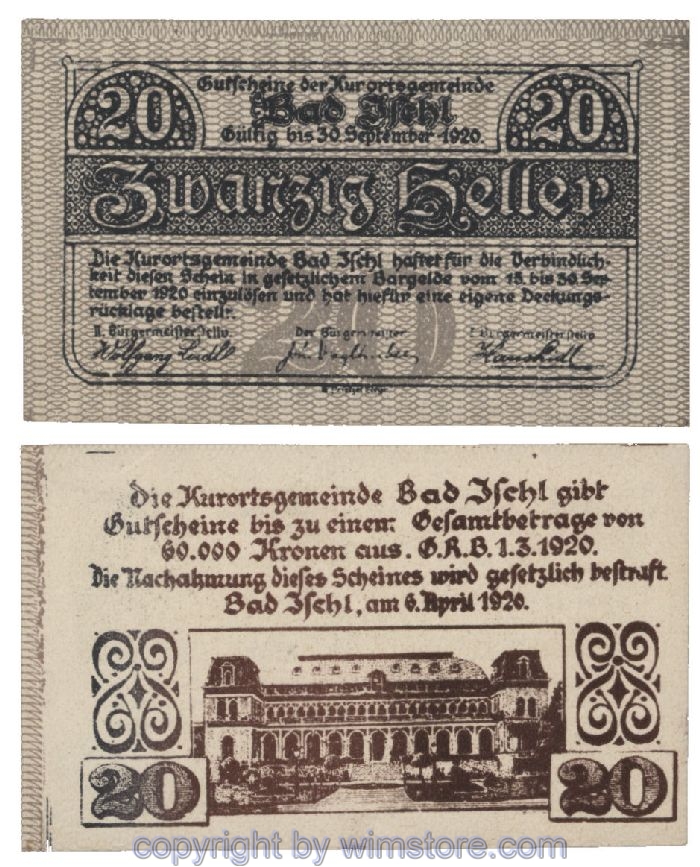 Bad Ischl, G0077a, 20 Heller, Fehldruck; 1