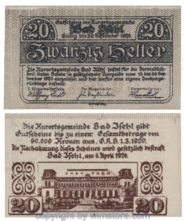 Bad Ischl, G0077a, 20 Heller, Fehldruck; 1
